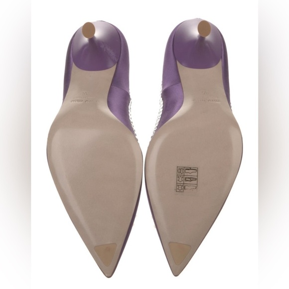 MIU MIU Pastel Lavender Purple Summer Satin Crystal Embellishment Heels 36 NWT - Picture 6 of 8